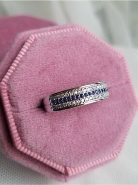Swarovski Elements 925 Sterling Silver Blue Sapphire Skinny Band Ring NEW